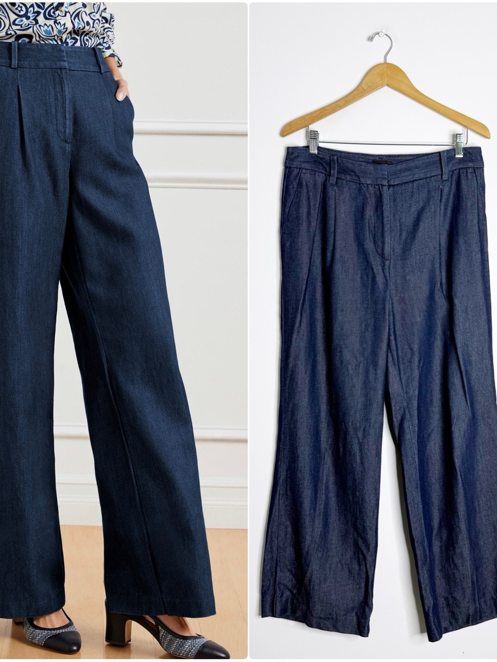 Talbots Weston Pants 12P Blue Chambray High Rise Wide Leg Trousers
